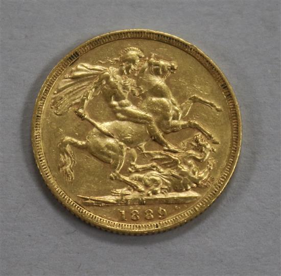 A Queen Victoria gold sovereign 1889, VF
